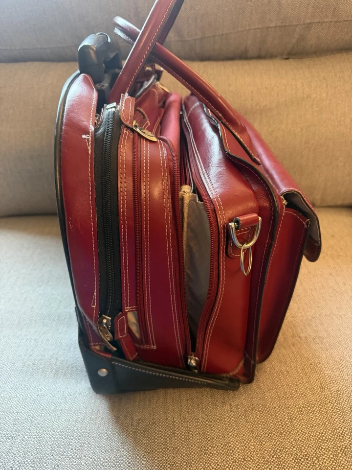 Портфель для ноутбука McKlein красный кожаный на роликах 15 дюймов женская сумка на колесиках 96146A ЧИТАЙТЕ - Изображение 2 из 4