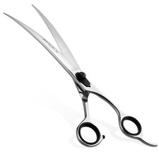 Professional 9.5-inch Curved Afro and Beard Barber Shears, Mirror Finish Curved