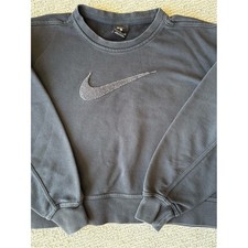 Nike Cropped Black Crewneck Sweatshirt with Embroidered Swoosh Size Small