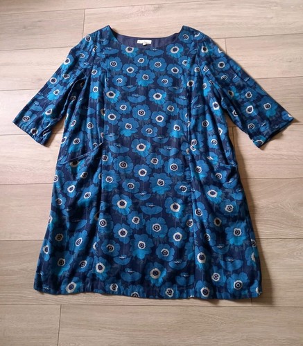 Seasalt Süßwasser blau Blumen Tunika Kleid Baumwollmix Taschen Freizeit Smart UK22