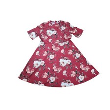 Floral Bohemian Red Women's Midi A-Line Dress 2XL Mock Neck Coquette Stretch