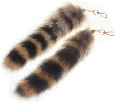 2 Pcs 10Inches Authentic Raccoon Tail Fur Skin Halloween Party Cosplay Toy