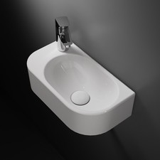 HOROW Small Ceramic Hand Wash Basin Wall Hung Bathroom Basin Right / Left Hand 
