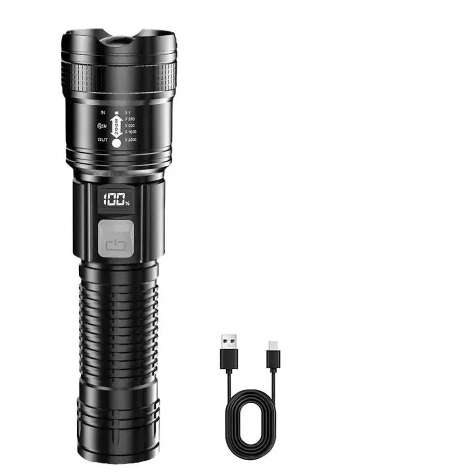 Torcia Led Militare 10000000LM Professionale, Ricaricabile Zoomabile - Immagine 2 di 4