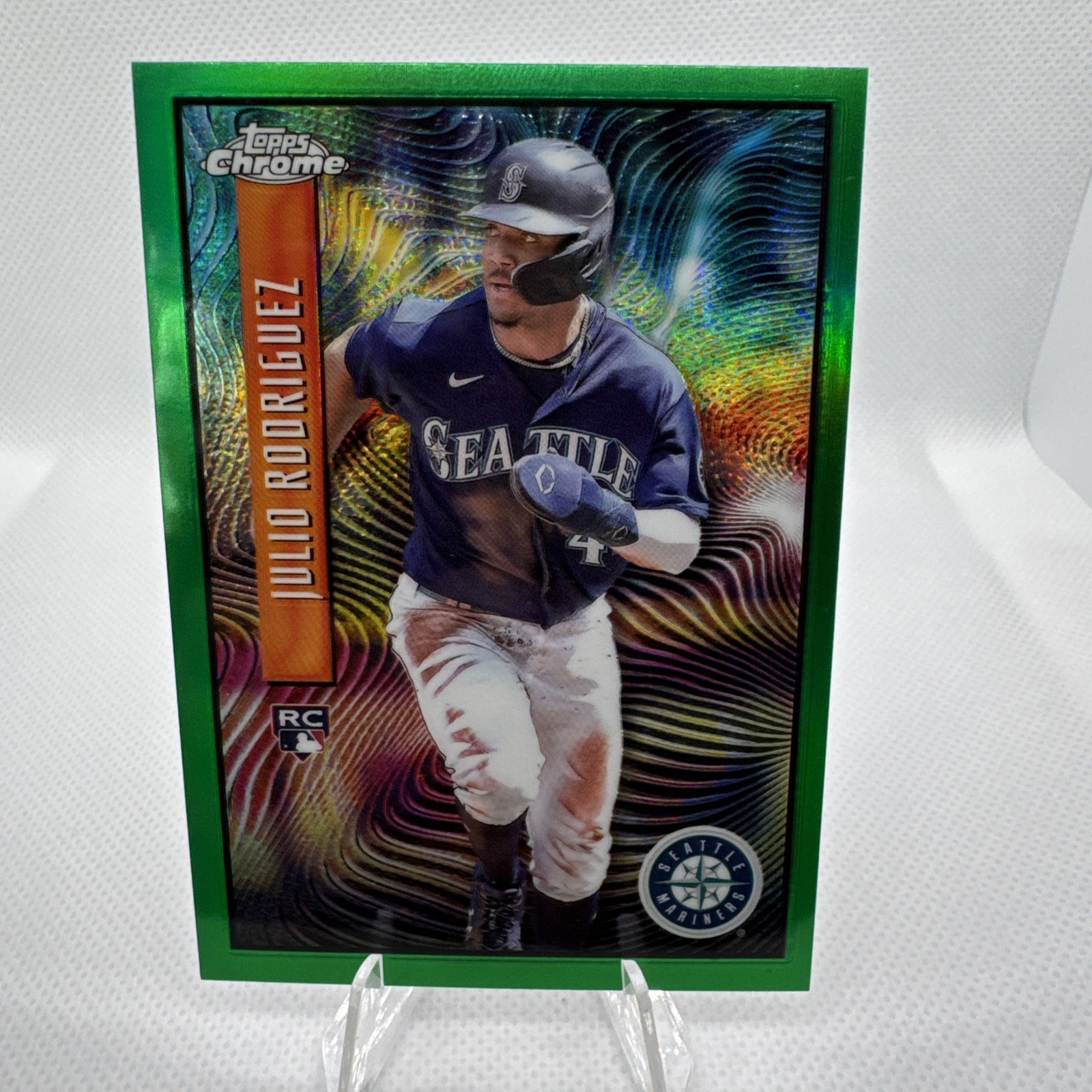 2022 Topps Chrome Sonic Exposé Julio Rodriguez #EX-2 Green Refractor /99 RC