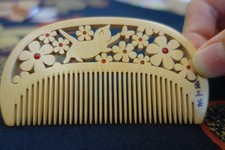 Japanischer Haarkamm Tsuge Buchsbaum Katze Design handgefertigt mit...