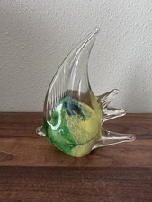 Murano Style Art Glass Angel Fish Figurine Hand Blown Paperweight Coastal Decor
