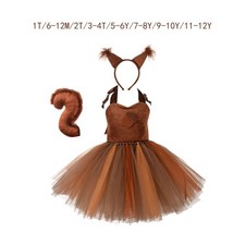 Girls Squirrel Cosplay Dress Tutu Skirt Kit Versatile with Headband and Tail