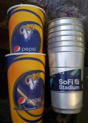 Pepsi LA Rams SoFi Stadium Qty 2, 3D Lenticular Souvenir Cups + 6 Aluminum Cups