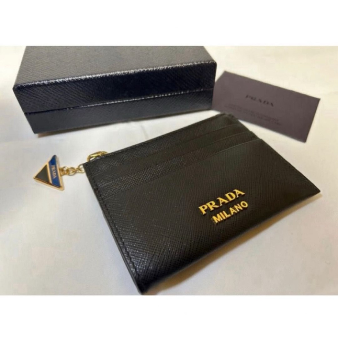 Prada leather coin and card holder with logo detail-image