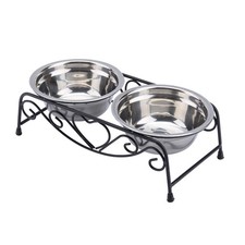Stainless Steel Double Food Water Bowls Feeder Dishes Small Dog Cat Stand