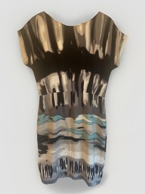 Peruvian Connection Dress 10 Abstract Art 100% Silk Career Wedding Modern