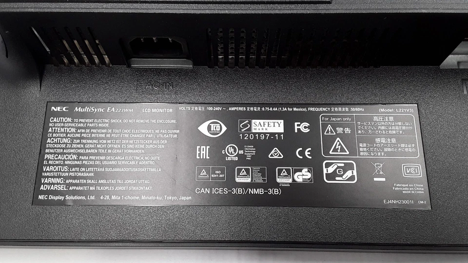 NEC Multisync EA223WM-BK LCD Monitor Model EL221V3 - Image 4 of 4