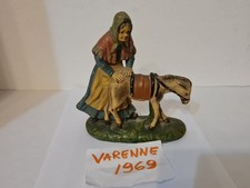 PRESEPE STATUINE CONTADINA ANZIANA CON SOMARELLO CARTAPESTA CM 17X15