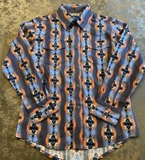 Vtg Wrangler Boys XL Blue Orange Aztec Pearl Snap Southwestern Shirt Boys M 8/9