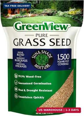 GreenView Pure Grass Seed Sun & Shade Mixture, 3 lb. Bag - Covers up to 1,500 sq