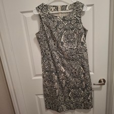 Talbots Womens Dress Sz 12 Black White Paisley Sheath Sleeveless Business Casual