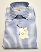 $250 NEW Hagen STRIPED Button Dress Shirt Men's LARGE L 16.5 34/35 Blue Cotton