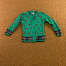 Hartstrings Girls 5/6 Green Floral Heart Button Cotton Cardigan Sweater