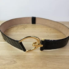 WCM New York Black Leather Belt Gold Circle Buckle Italian Calfskin Made in USA