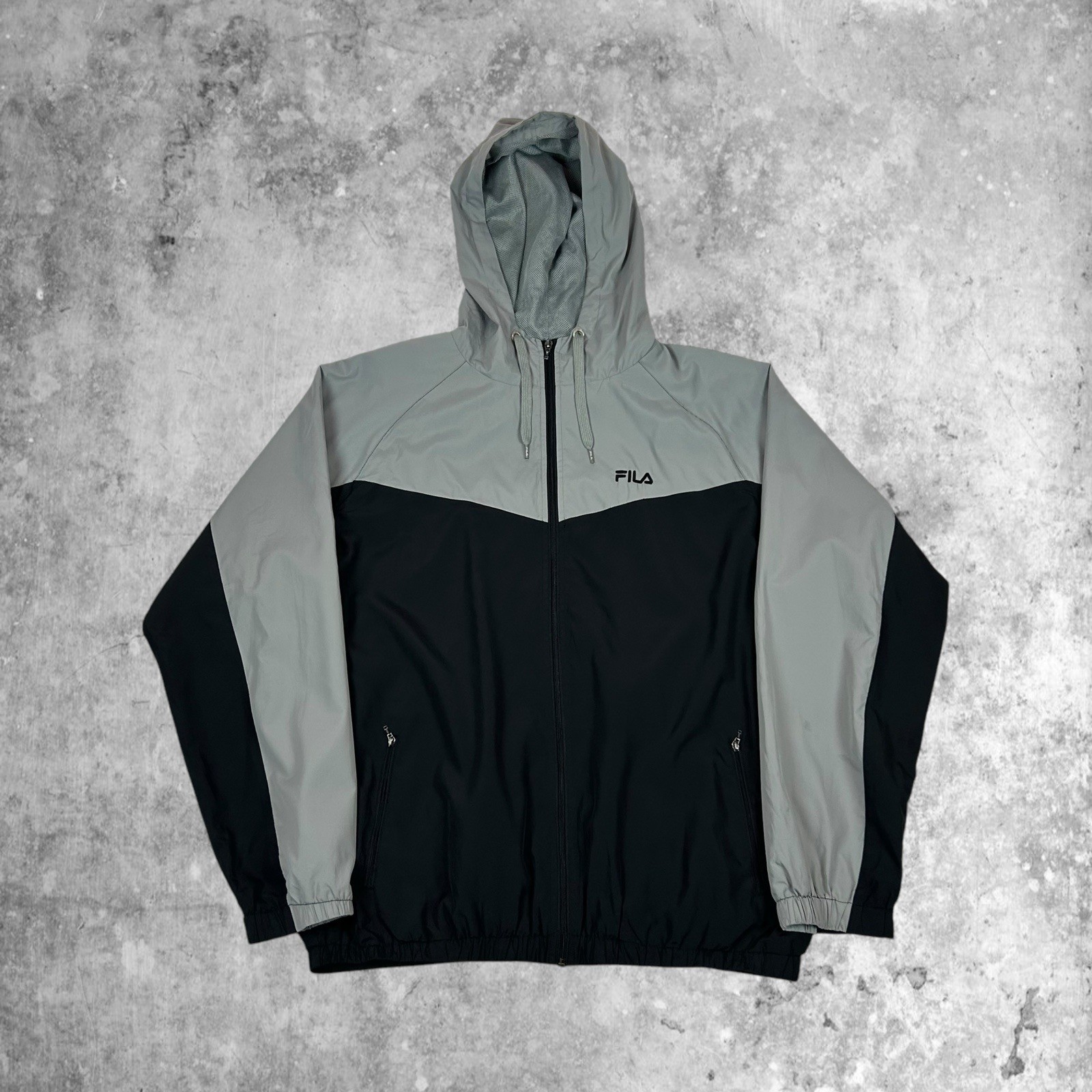 Fila Retro Giacca da Pista Leggera con Cappuccio Nero Grigio 2XL