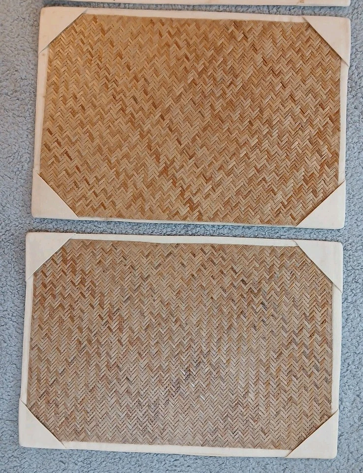 Set of 12 Woven Ratan Placemats 19x13 Natural Chevron Boho Brownstone Gallery - Image 4 of 4