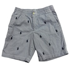 Polo Ralph Lauren Shorts Boys 10 Blue Striped All Over Embroidered Pony Print