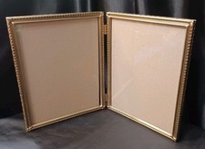 VINTAGE GOLD METAL DOUBLE PHOTO HINGED FRAME 8X10 ORNATE VELVET MID CENTURY