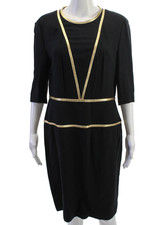 Prada Womens Sheath Shift Dress Black 3/4 Sleeve Round Neck Knee Length Size 48