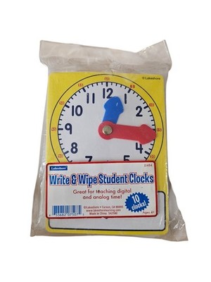 Lakeshore Learning Write And Wipe Student Clock Learn to Tell Time Pack Of  10