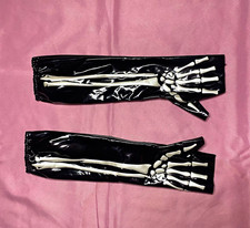 Skeleton Bone Print PVC Long Costume Gloves Arm Warmers Black/White One Size