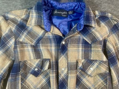 Vintage 80s Remington Womens Western Pearl Snap Flannel Shirt Blue Plaid Taiwan