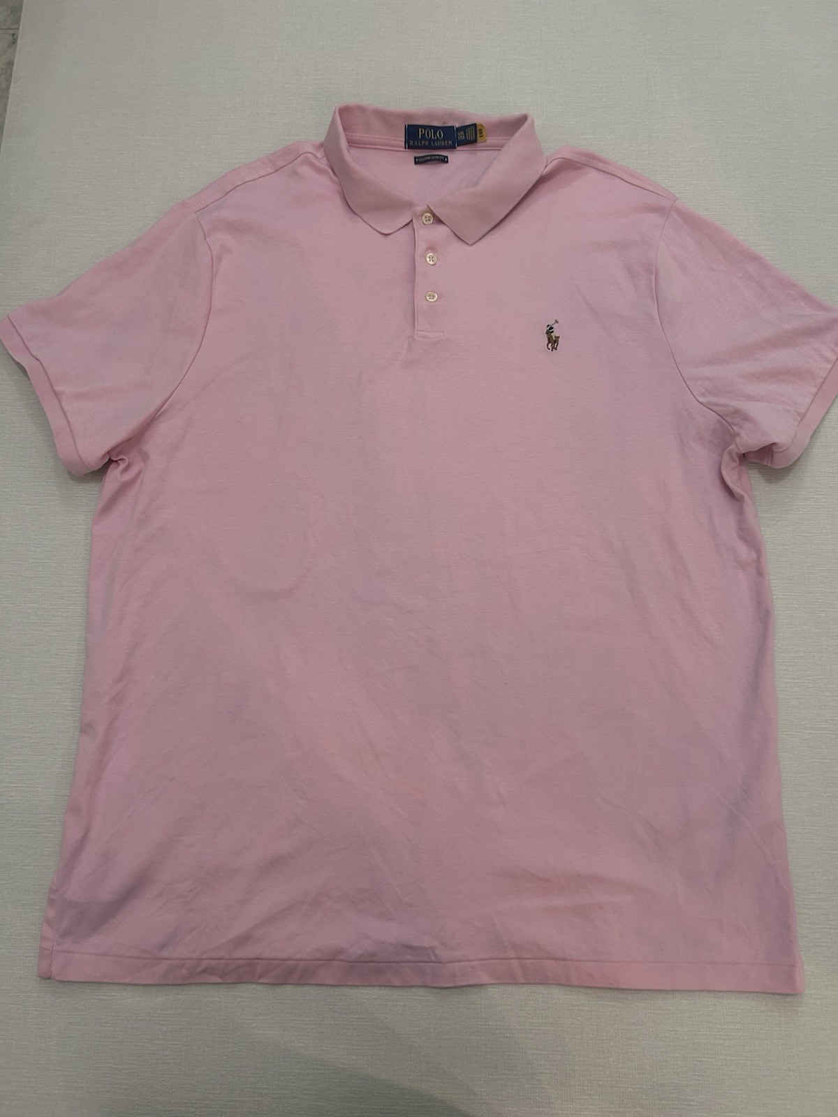 Polo Ralph Lauren camicia uomo XXL rosa personalizzata slim fit pony manica corta golf