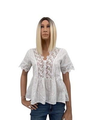 May by shining Star bluse t-Shirt weiß gehäkelt Borde Größe S / M