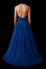 Le Gala by Mon Cheri Prom Dress   Royal Blue Beaded Evening Gown Size 14 Formal