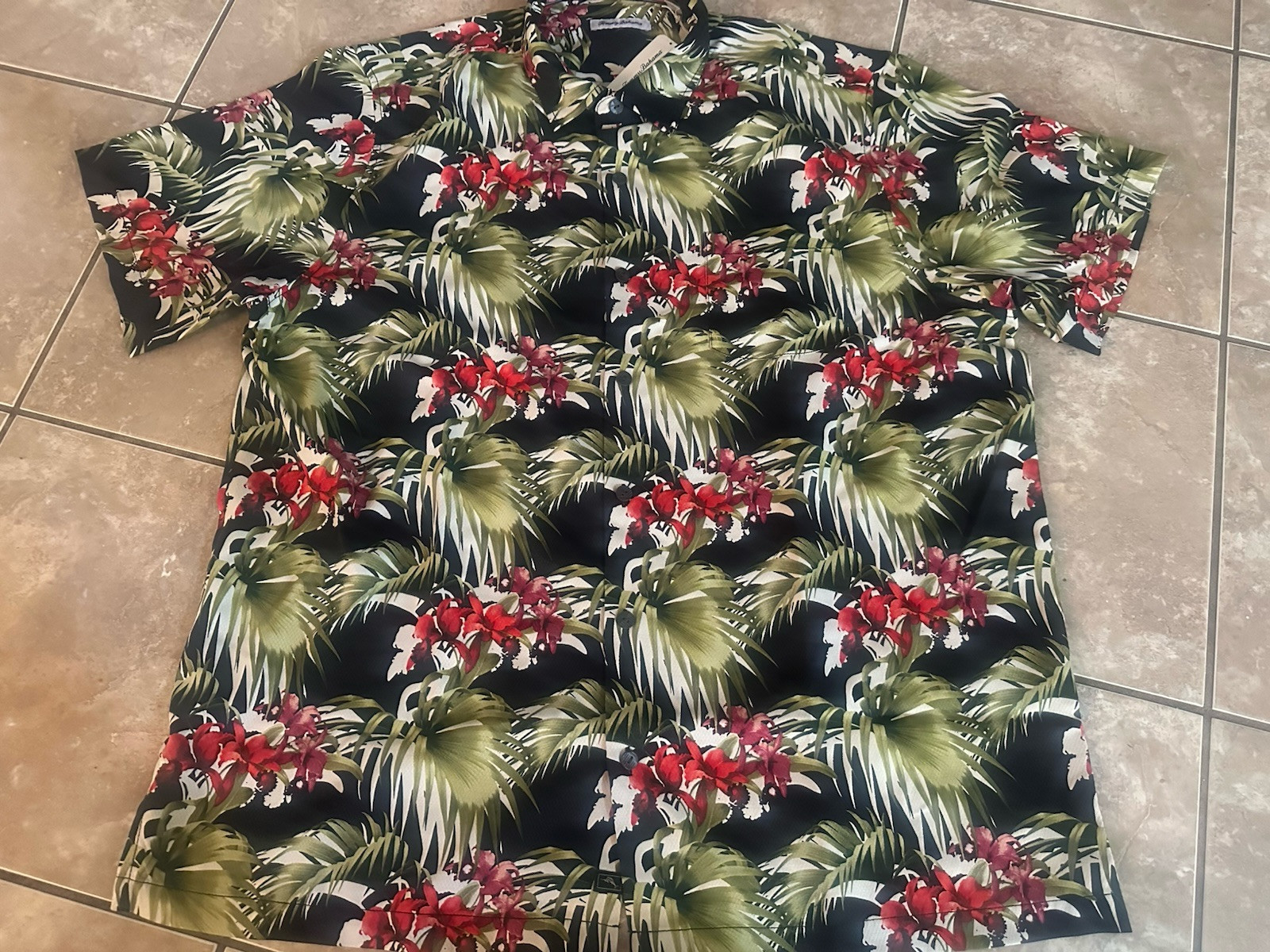 NWT Tommy Bahama 2XLT 2XL Tall  Blend Printed Casual SS Shirt Black Multi