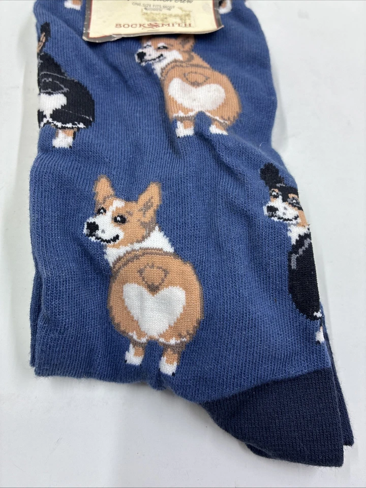 Socksmith Women's Crew Socks Corgi Heart Butt Puppy Dogs Animal Navy Footwear - Image 2 of 4