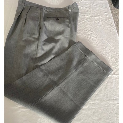 Mens Grey Pleated Dress Pants Cuffed Hem Formal Trousers 37 Waist