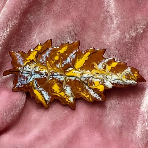 Marbled Autumn Leaf Vintage 80s Wearable Art Brooch