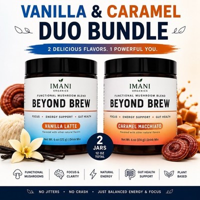 VANILLA+CARAMEL BeyondBrew Mushroom Coffee 7-in-1 Cacao Energy/focus/Gut/Mental!