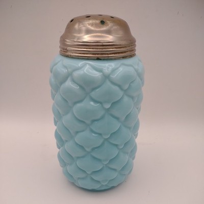 ANTIQUE CONSOLIDATED LIGHT BLUE CONE SUGAR SHAKER- Glows