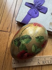 Beautiful Antique German Paper Mache Egg Candy Container Roses Gorgeous Piece