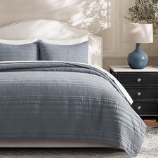 Cotton Quilt Set King 108 x 92 Modern Lines Smoky Blue EVERGRACEHOME Size