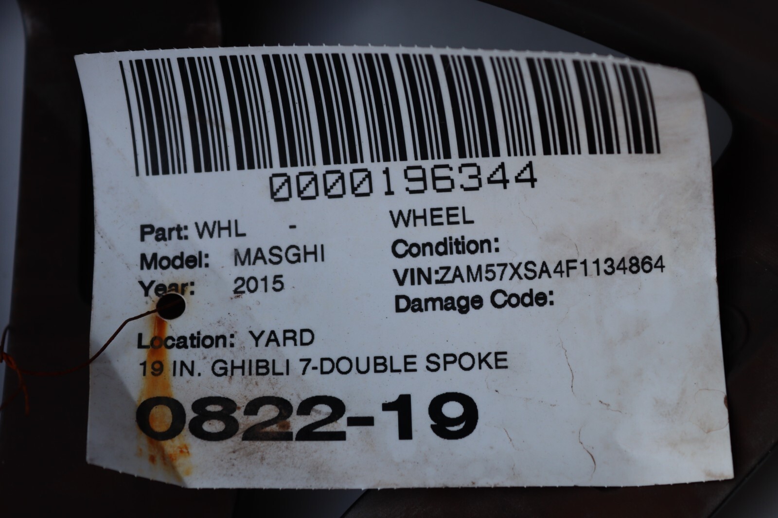 2014-2020 MASERATI GHIBLI WHEEL RIM R19 19X10J 7 DOUBLE SPOKE OEM
