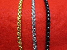 16"-30" STAINLESS STEEL SILVER,BLACK,GOLD Plated Smooth Round Box CHAIN NECKLACE