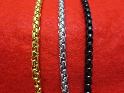 16''-30'' STAINLESS STEEL SILVER,BLACK,GOLD Plated Smooth Round Box CHAIN NECKLACE