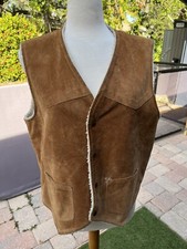 VINTAGE Sears The Leather Shop Vest Mens Large Brown Sherpa Lined Made In USA