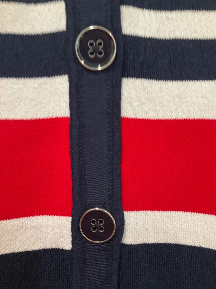 NUEVO SIN ETIQUETAS JONES NEW YORK FIRMA CHAQUETA DE PUNTO MEDIANO A RAYAS SUÉTER ROJO BLANCO AZUL MARINO Foto 2 de 4