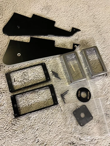 Gibson Les Paul Black plastic set Lot of PARTS rings poker chip pickguard Custom