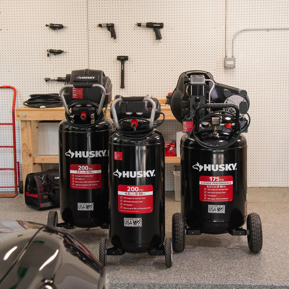 Husky Electric Air Compressor 20 Gallon 200 PSI Oil Free Portable Vertical Tool